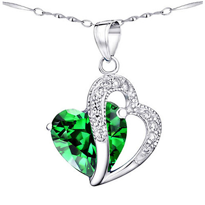 #ad #ad 925 Sterling Silver Simulated Emerald Heart Cut Pendant Necklace Gift for Her $28.95