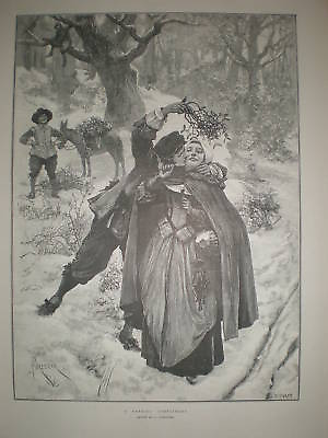 #ad A Passing Compliment 1891 mistletoe kiss print GBP 9.99