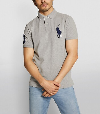 #ad NEW Polo Ralph Lauren Men#x27;s Cotton Mesh Big Pony S S Shirt Gray Size 1XB $64.99