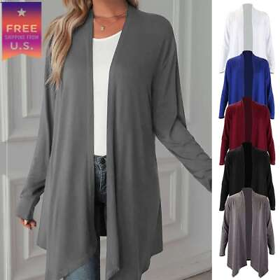 #ad Womens Long Open Front Cardigan Sweater Sleeve Pockets Loose Drape Solid Tops $17.78