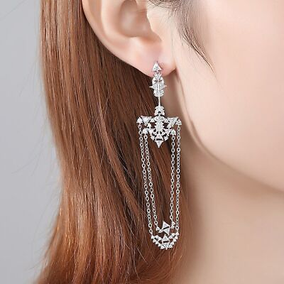 #ad Women Chain Drop Earring Elegant Cubic Zirconia Earrings Gifts Ear Dangle 1Pair $37.50