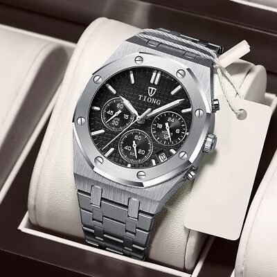 #ad Men#x27;s Stainless Steel Watch Automatic Waterproof Quartz Classic Silver $54.99
