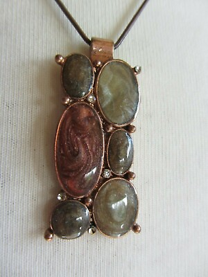 #ad Ladies Bronze Coloured Necklace With Brown Mixed Enamelled Pendant GBP 2.50