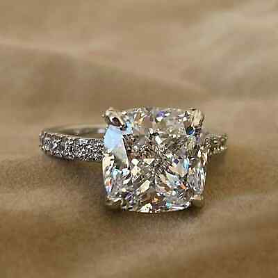 #ad 4 Carat Cushion Cut Lab Created Diamond Engagement Ring 14K White Gold Plated $94.10