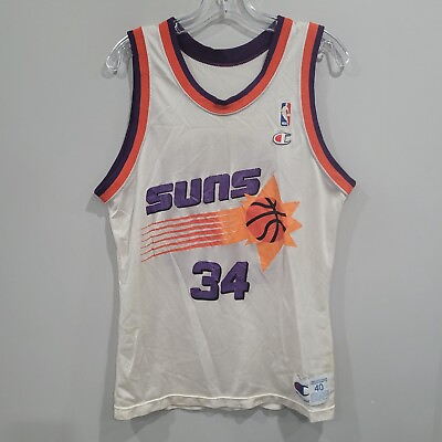 #ad Vintage 90s Champion NBA Phoenix Suns Charles Barkley 34 White Jersey Mens 40 M $74.99