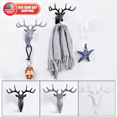 #ad 3 pack Deer Stags Head Single Hook Wall Hanger Hat Clothe Rack Home Key Holder $8.99