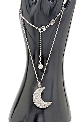 #ad NEW 100% Authentic SWAROVSKI White Pave Shine Moon Luna Pendant Necklace 5666181 $140.25