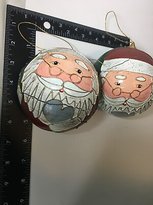#ad Unique Vintage Christmas Large Ornaments 2 Handpainted 3 D Santa Made in Taiwan $15.91