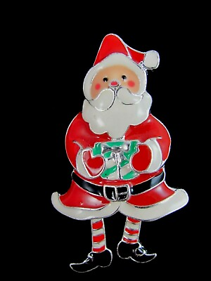 #ad Cute Enamel Santa Claus Christmas Brooch Pin Dangling Legs $11.04