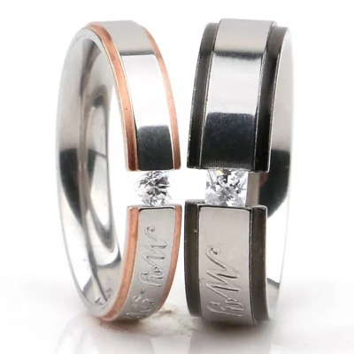 Stainless Zirconia CZ quot;My Lovequot; Promise Ring Couple Wedding Band Gift Couples $5.99