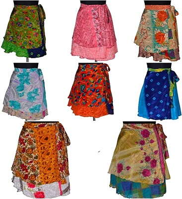 #ad 10 PC Silk Women Rapron Indian Wholesale Lot Printed Long Wrap around Skirt $60.89