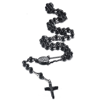 #ad #ad 307quot;Stainless Steel HEAVY 8mm Black Plated Beads Rosary Chain Necklace for men $11.39