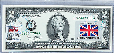 #ad Two Dollar Bill Federal Reserve Bank Note $2 Business Gift Flag United Kingdom $149.95