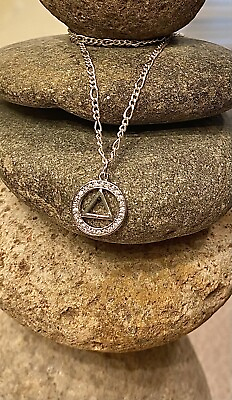 Sobriety Necklace AA Necklace Recovery Gift Small Silver toned rhinestone $10.00