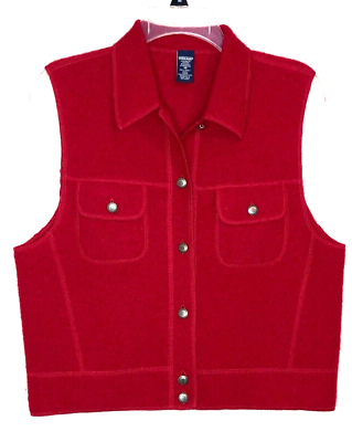 #ad Lands End Womens Size 10 100% Wool Red Wool Felting Vest Pockets $15.98