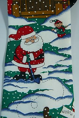 #ad HALLMARK Holiday Mens Tie Santa Putting Golf North Pole Elves Rudolph Christmas $4.20