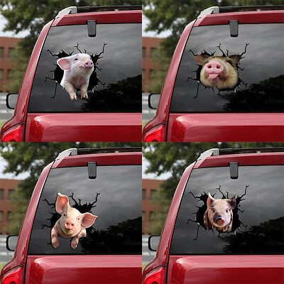 #ad #ad Funny Piggy 3D Car Sticker Truck Window Wall Crack Peeping Pig Vinyl Decal Decor $9.99