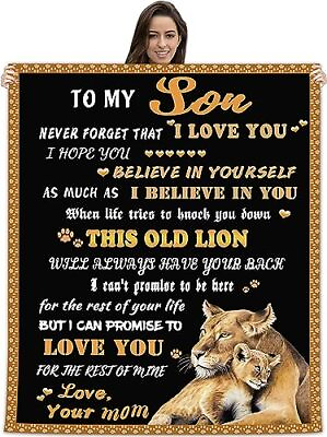 #ad to My Son Blanket from Mom Love Letter Lion Son Gifts Soft Cozy Personalized $37.32