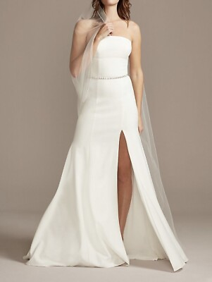 #ad Davids Bridal Strapless Crepe Button Back Weddind Dress Size 4 New $120.00