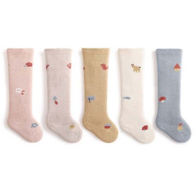 #ad 2 Pairs Cotton Baby Girls Boys Socks Newborn Terry Thicken Knee High Long Socks $8.09