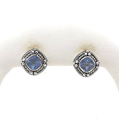 #ad Sterling Silver Synthetic Tanzanite Rope Twist Halo Dots Stud Earrings New $65.55