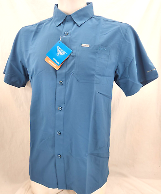 #ad NEW Columbia PFG Slack Tide Camp Blue Button Down Collared SS Shirt Men#x27;s L $29.99