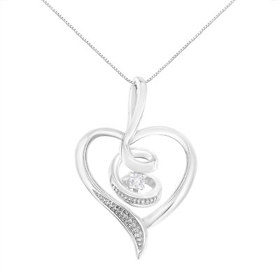 #ad 10K White Gold .03 Carat Diamond Accented Swirl Heart 18quot; Pendant Necklace $404.00