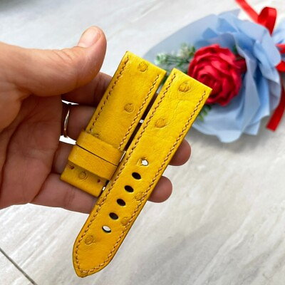 #ad 24 22mm Padded Yellow Genuine OSTRICH Leg LEATHER SKIN WATCH STRAP BAND $45.99