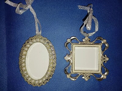 #ad Pair Of Ornate Silver Picture Frames W Pearl Design Hanging $12.99