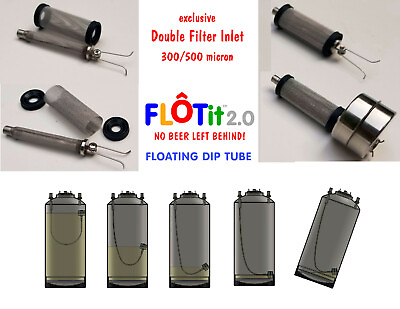 FLOTit 2.0 NO BEER LEFT BEHIND Floating Dip Tube w Double Filter Inlet or DFI $27.95