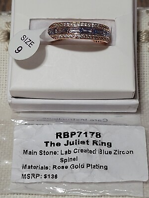 #ad Bomb Party RBP7178 Size 9 The Juliet Ring Blue Zircon Spinel Rose Gold Plated $30.00