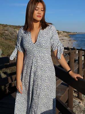 #ad Women V Neck Midi Dress in Blue Floral Print Country Romantic AU $10.00