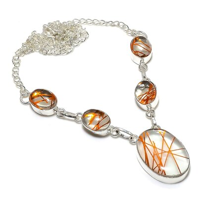 #ad Orange Rutile Gemstone Handmade 925 Sterling Silver Jewelry Necklace 18quot; $20.00