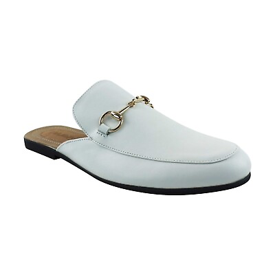 #ad Men WHITE Real Leather Backless Slip On Mule Gold Buckle Loafers Shoes AZARMAN $59.00