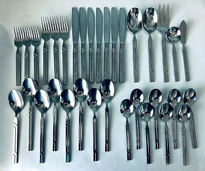 #ad 34 Pieces Reed amp; Barton Flatware 18 8 Stainless Steel Dinner Forks Spoons Knifes $20.30