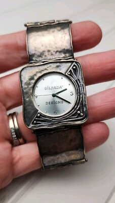 #ad Silpada Designs Sterling Silver 925 Hammered Square Link Watch Needs Battery $70.00
