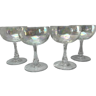 Vintage Fostoria Sherbet Champagne Glasses Firelight Iridescent Set of 4 $19.00