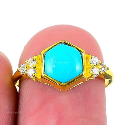 #ad Wedding Gift For Her 925 Silver Natural Arizona Turquoise Statement Ring Size 6 $7.99