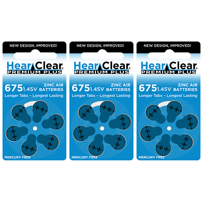 #ad HearClear Size 675 Zinc Air 1.45V Hearing Aid Batteries Blue Tab 18 Pack $7.95