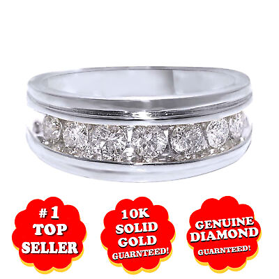 #ad 10K White Gold Men#x27;s Gold Genuine 9 MM Diamond Wedding Band Ring 1.00 Ct $1567.16