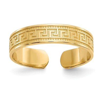 #ad 3D Adjustable Greek Key Band Toe Ring Solid Real 10K Yellow Gold $89.50