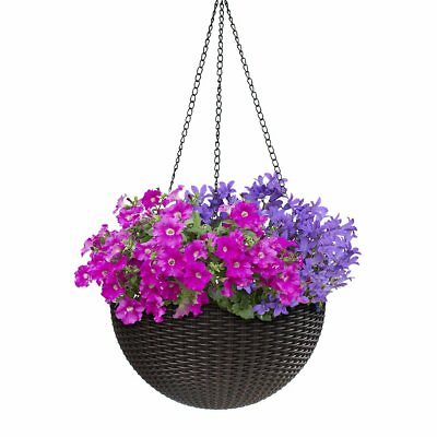 #ad Sorbus Hanging Planter Round Self Watering Basket Resin Woven Wicker Style $45.99