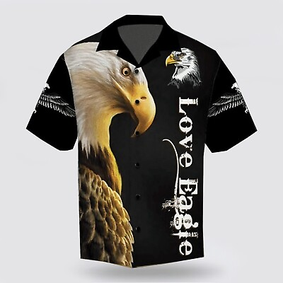 #ad Eagle Head Love Eagle On The Black Background Hawaiian Shirt For Eagle Lover $28.95