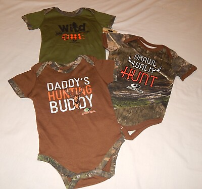 #ad Baby Boys Mossy Oak 3 pc Pack Bodysuit Set Size 3 6 12 18 24 Months Camo Outfit $25.84