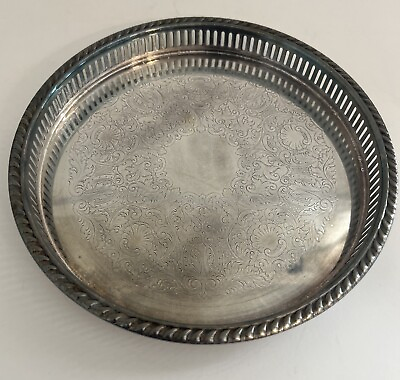 #ad Antique W amp; S Blackinton Silver Plate 14” Footed Round Platter Gallery Tray $75.00