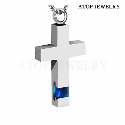 Cross Crystal Urn Necklace For Ashes Cremation Locket Pendant Memorial Jewelry $9.99