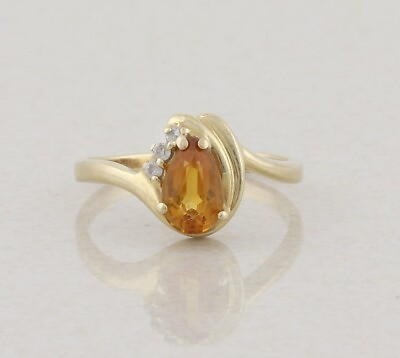 #ad 14k Yellow Gold Natural Citrine and Diamond Ring Size 6 1 2 $267.75