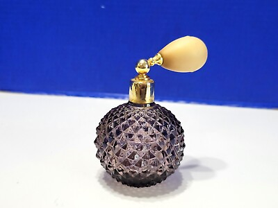 #ad Vintage Purple Glass Perfume Bottle Diamond Point with Atomizer $30.00