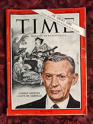 #ad TIME magazine February 7 1964 2 7 64 COUVE DE MURVILLE FRANCE French Diplomacy $9.68