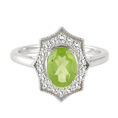 #ad Green Peridot Dainty Ring with Topaz 925 Sterling Silver Jewelry Gift for Women $112.50